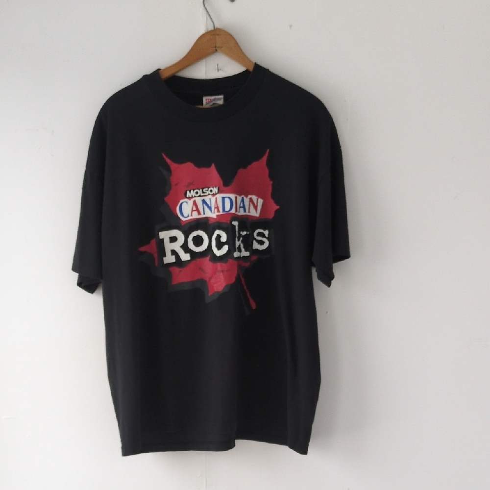 Vintage 90's Single Stitch Molson Canadian Rocks Black Graphic Tee Size XL
